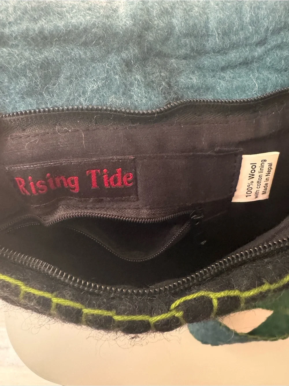 Rising Tide Felt Floral Crossbody Bag in Teal/Black with Multicolor Rosettes